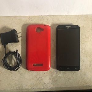 Alcatel OneTouch Tracfone Smartphone with Red Case and Charger